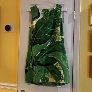 Custom Carlton Varney banana leaf print shift dress